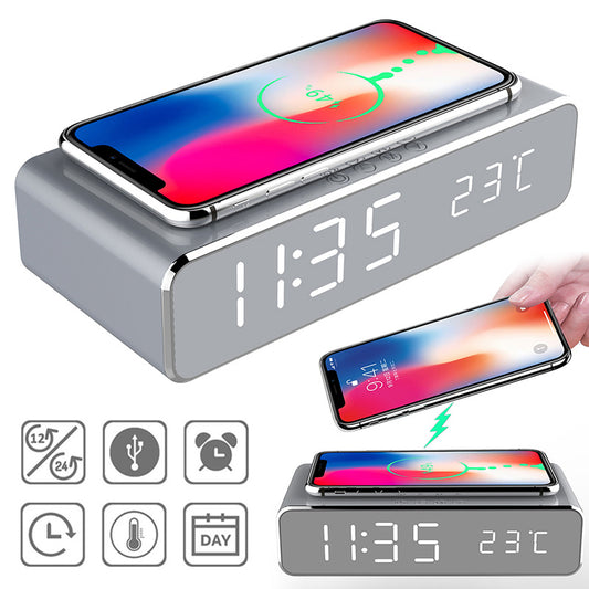 LED Digital Alarm Clock with Wireless Charger & Thermometer